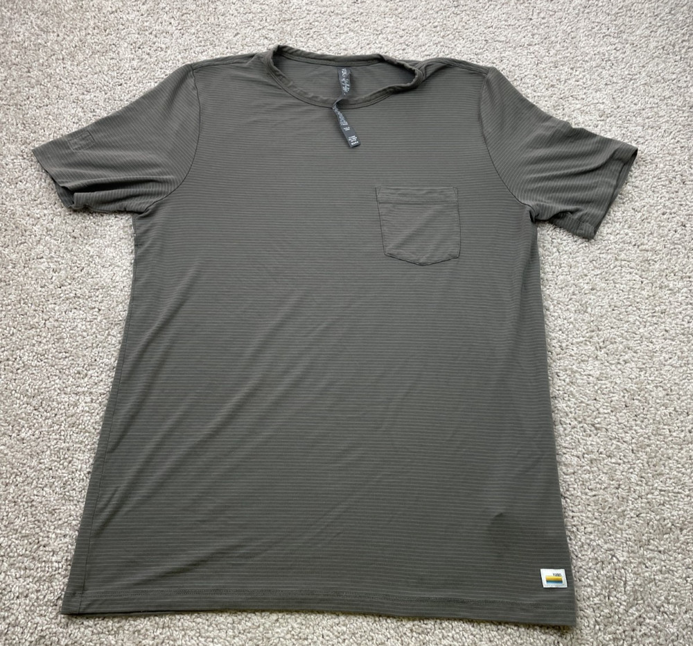 Vuori Linear Tech Tee Shirt Men's Small Gray Striped V196 Travel Workout Pocket