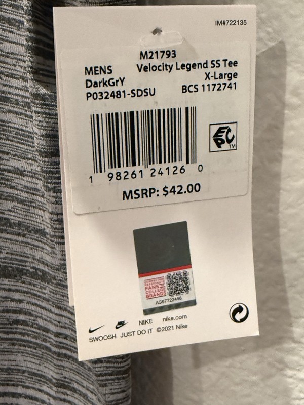 Nike Velocity San Diego St. Aztecs Men’s XL Tshirt Dark Gray New W/ Tags Dri Fit gallery
