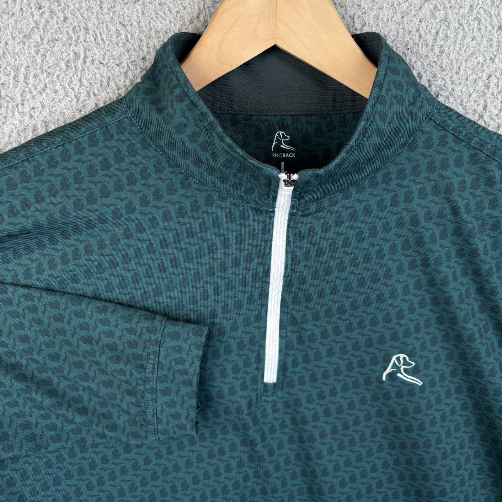 Rhoback 1/4 Zip Pullover Mens Large Green 'The Mitten' Michigan All Over Print gallery
