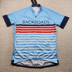 Louis Garneau Backroads Cycling Jersey Mens Large Blue Red Striped Full Zip New