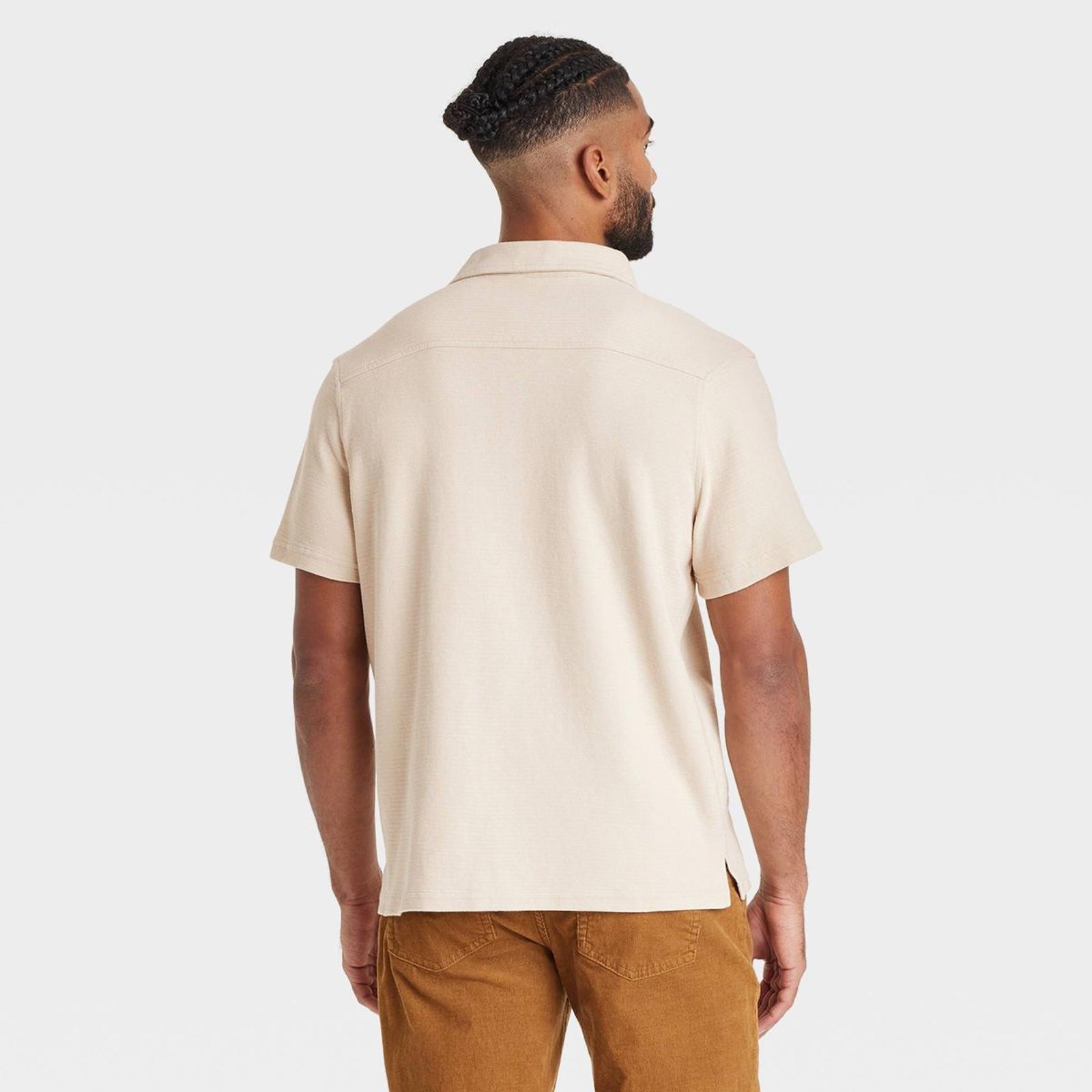 Men's Short Sleeve Knit Button-Down Shirt - Light Beige-Medium gallery