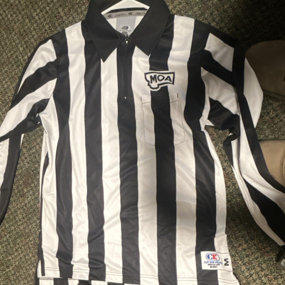 Cliff Keen Athletic Referee Jersey Black White Striped Zip Long Sleeve M