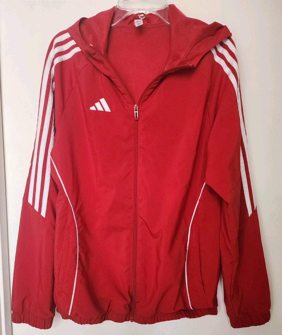Adidas Full Zip Jacket Mens L Red Hooded Athletic Lined gallery