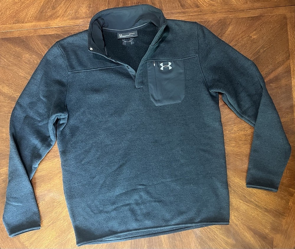Under Armour — Men's Large Black Fleece Mock Neck Button Pullover