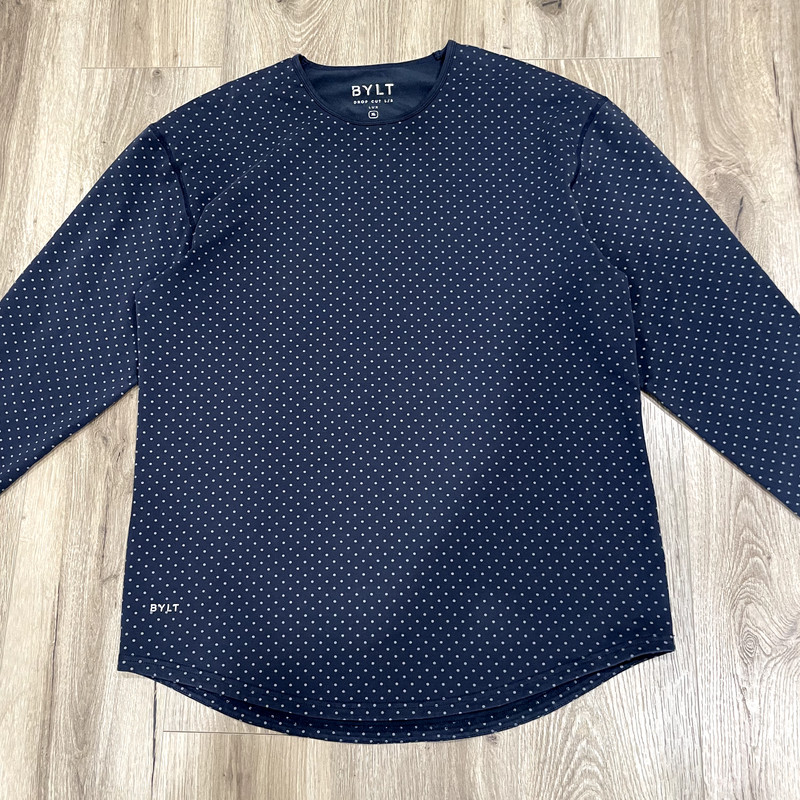 BYLT Drop Cut Lux Tee Men's Size XL Blue Shirt Knit Polka Dot Long Sleeves gallery