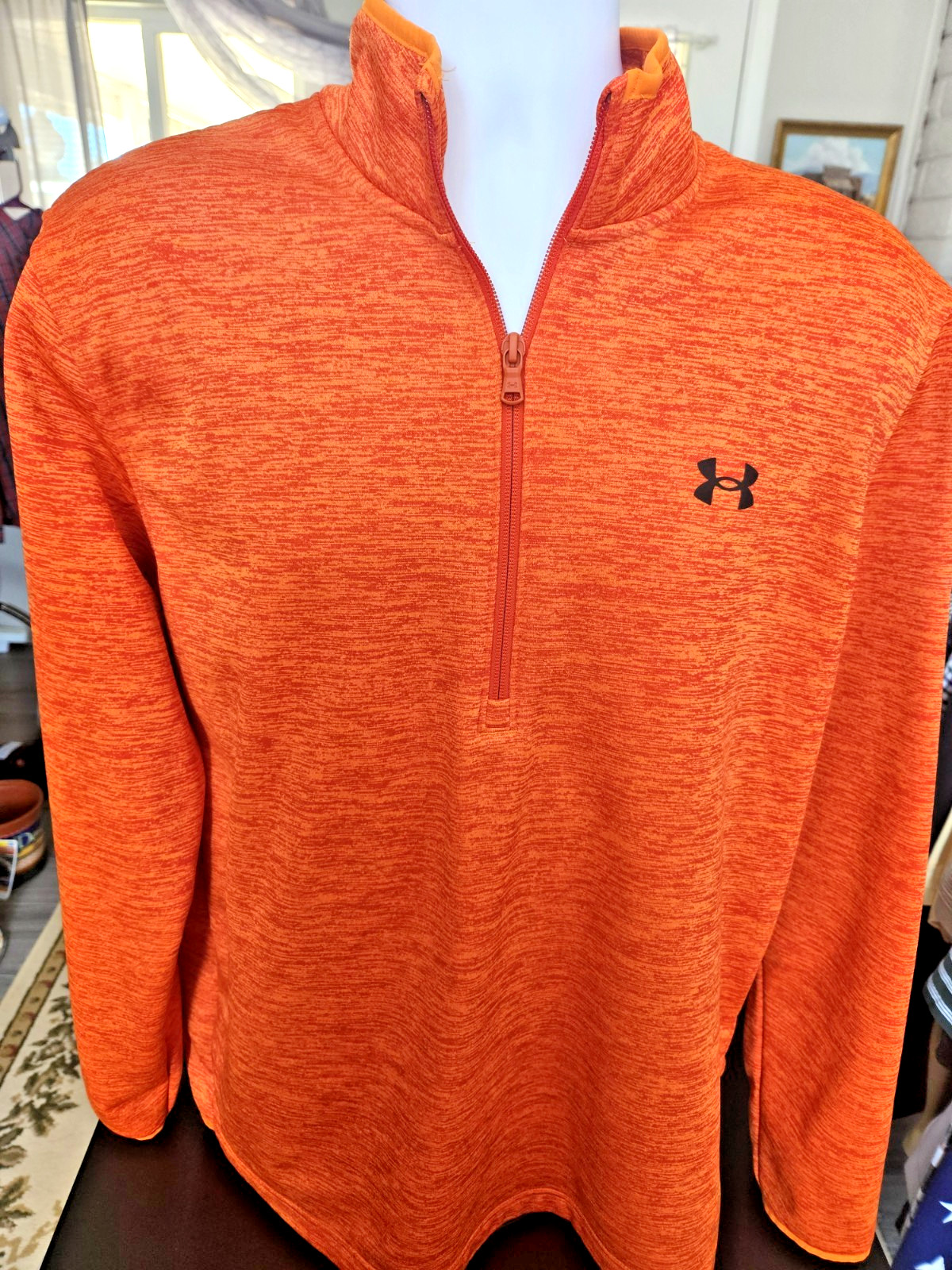 Under Armour Sweater Mens Large Orange/ Red 1/2 Zip Fleece Pullover Loose Fit gallery