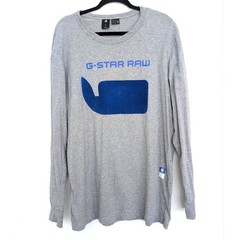 G-Star Raw Gray Velvet Logo Print Crew Neck Long Sleeve Sz XL