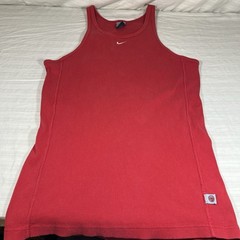 Vintage Nike Gray Tag Tank Top Mens White Swoosh Ribbed Stretchy XL Red P1