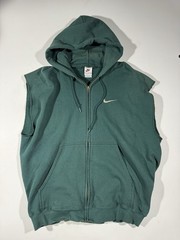 Vintage 90s Nike Cut Off Sleeveless Hoodie Mens L Green Full Zip White Tag USA