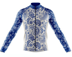 Frelsi Blue Serenity Long Sleeve Cycling Jersey Mens Size XL Blue White Paisley