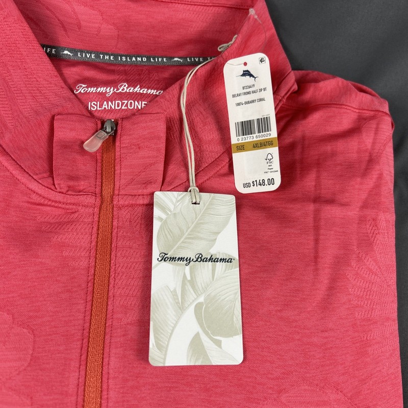 Tommy Bahama Golf Pullover Delray Frond Print 1/4 Zip 4XLB Coral NWT MSRP $148 gallery