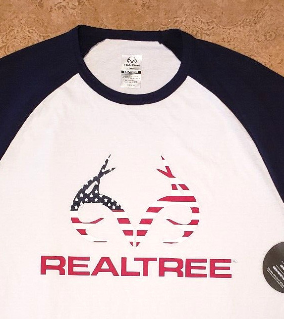 Men's REALTREE "Red, White & Blue Antler Logo" White/Blue Large T-shirt. * NWT * gallery