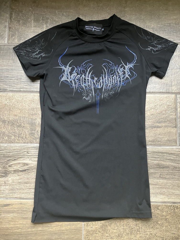 Breathe Divinity Mens M Compression Shirt Black Graphic Goth Streetwear Repair