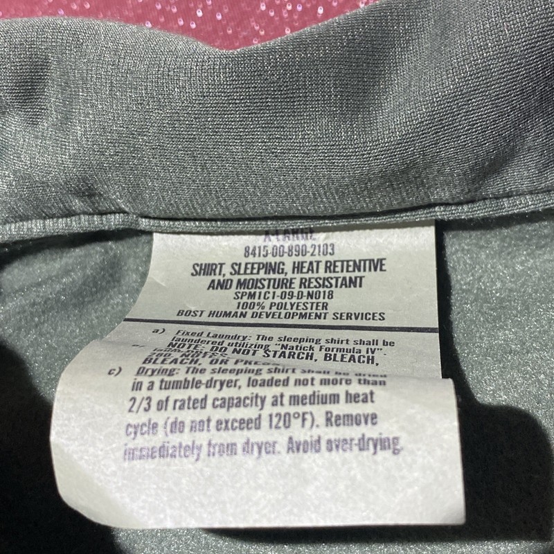 US Military Heat Retentive Sleeping Shirt NSN 8415-00-890-2103 Size XL Polyester gallery