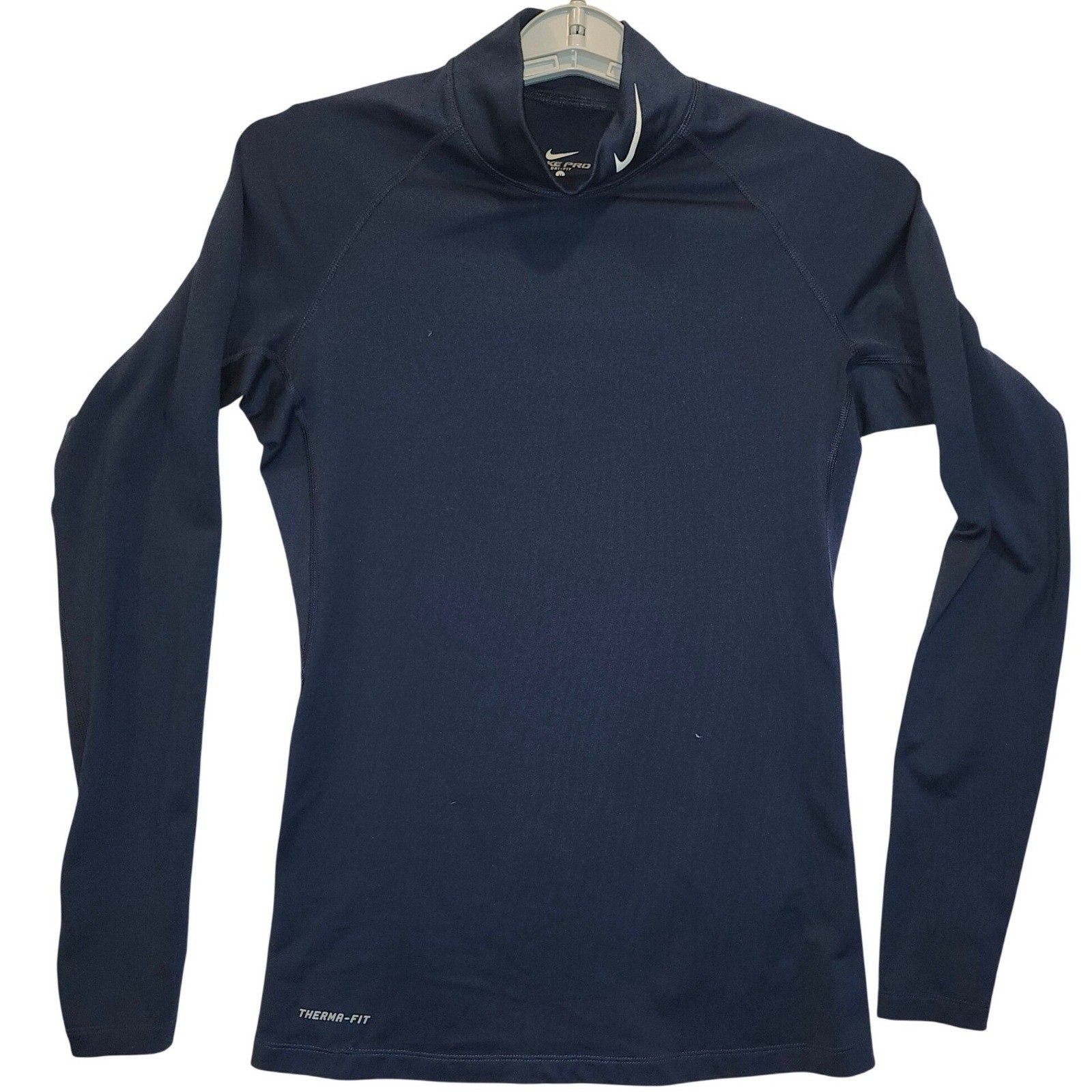 Nike Pro Therma-FIT Mock Neck Long Sleeve Shirt Navy Blue Mens Medium Fitted gallery