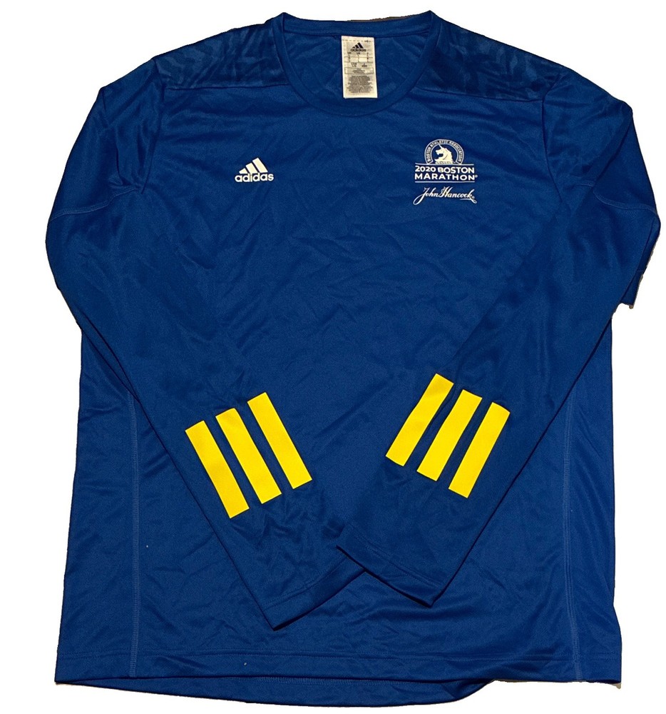 Adidas Boston Marathon 2020 Long Sleeve Shirt Blue Men's Large FQ6660