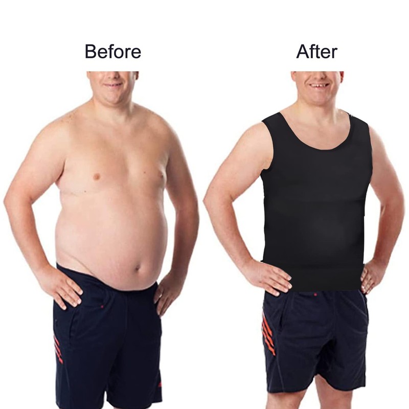 Mens Slimming Compression Shirt, Body Shaper Workout Tank Top, Gynecomastia T... gallery