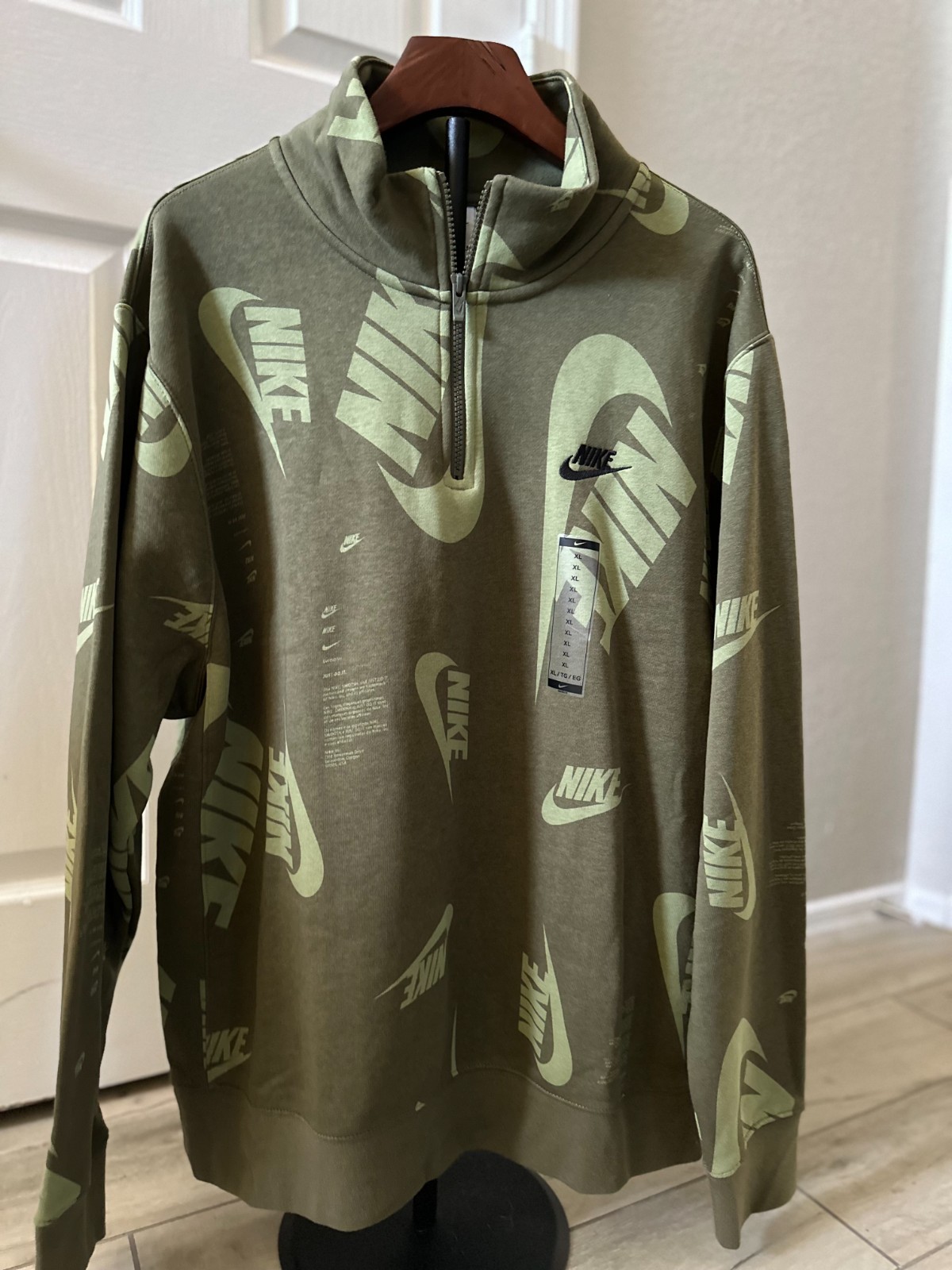 Nike Sportswear Club Fleece 1/4 Zip Pullover Sweatshirt size XL Olive Green NWT gallery