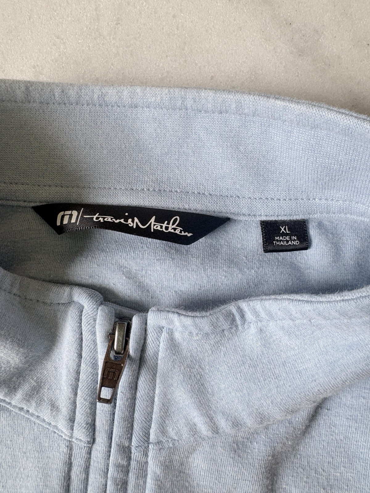 TravisMathew Men's XL Gray Striped 1/4 Zip Mock Neck Pullover Long Sleeve gallery