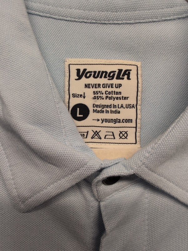 YoungLa Activewear Button Down Short Sleeve Slim Shirt Men Size Large Blue gallery