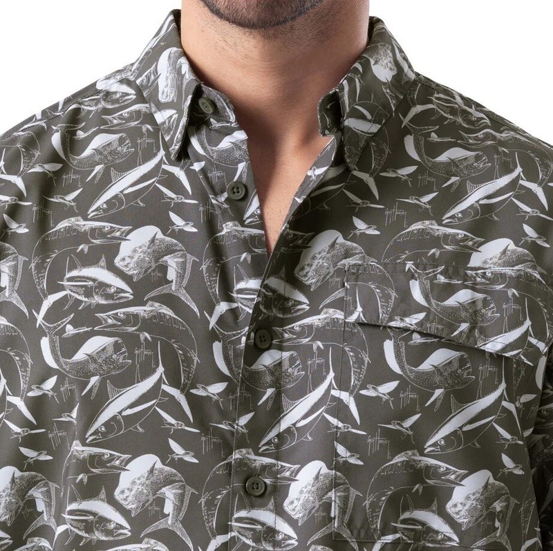 NWT XXL Men's Dive Guy Harvey Long Sleeve Fishing Shirt - Vented - Charcoal $50 gallery