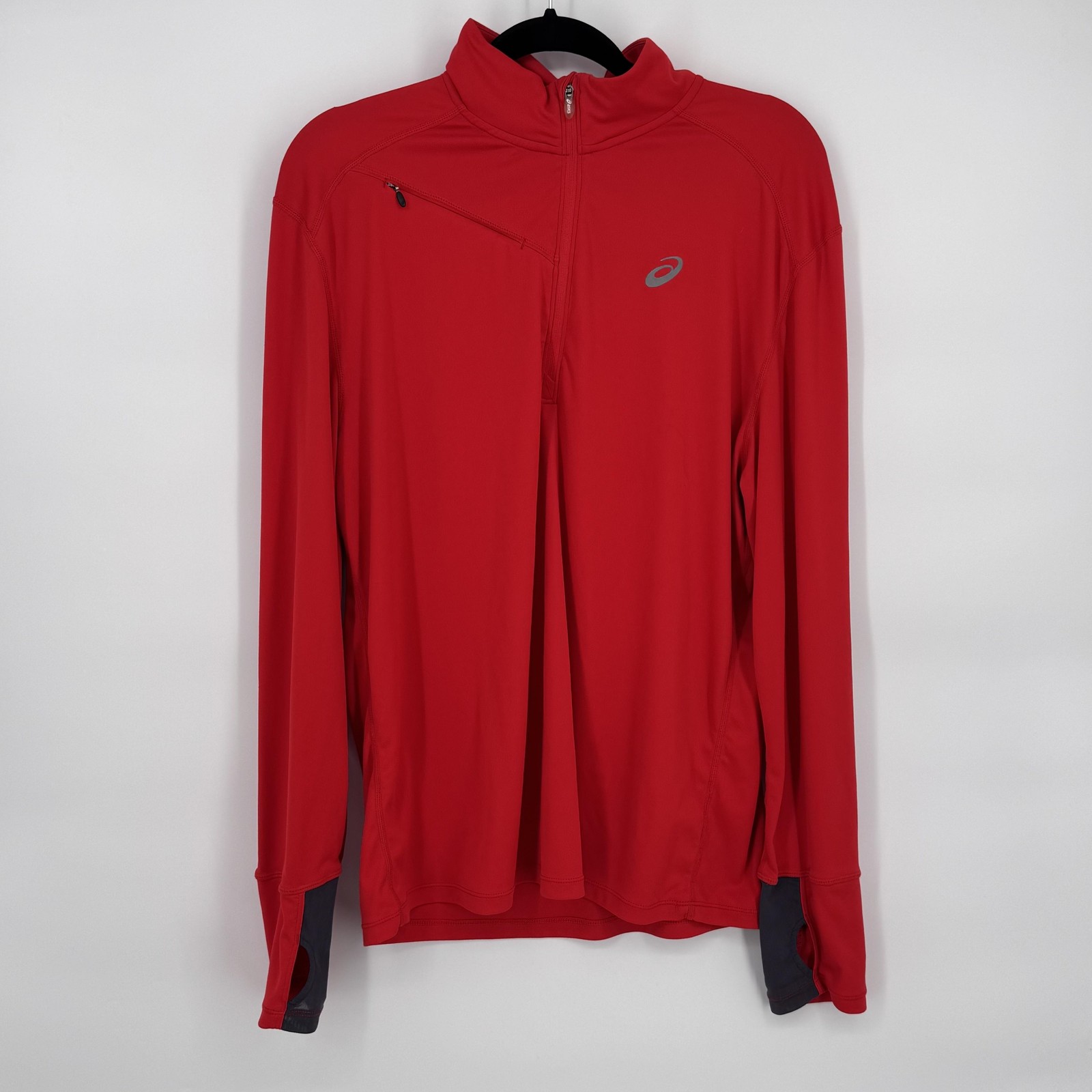 ASICS Pullover Mens XL Red 1/4 Zip Mock Neck Running Thumbholes Reflective gallery