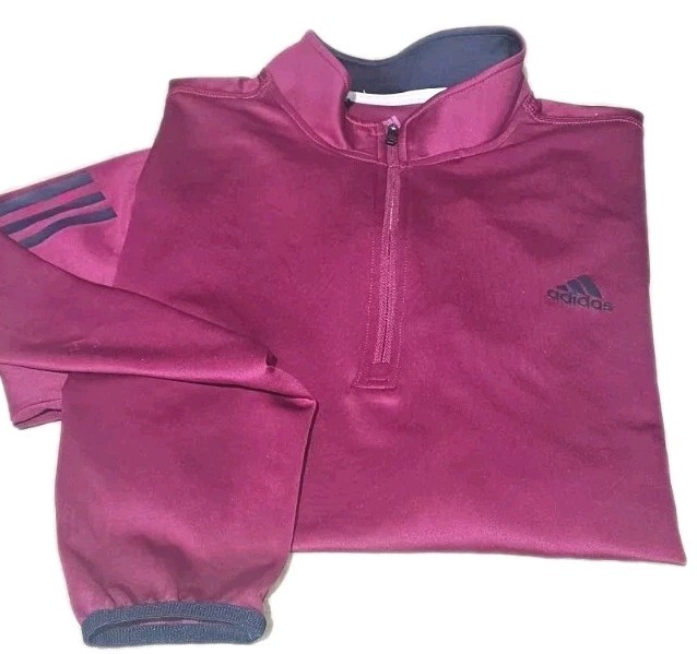 New! ADIDAS-Magenta Poly/Spdx, Mens LS, 1/2.Zip Athletic Pullover Shirt-(L)