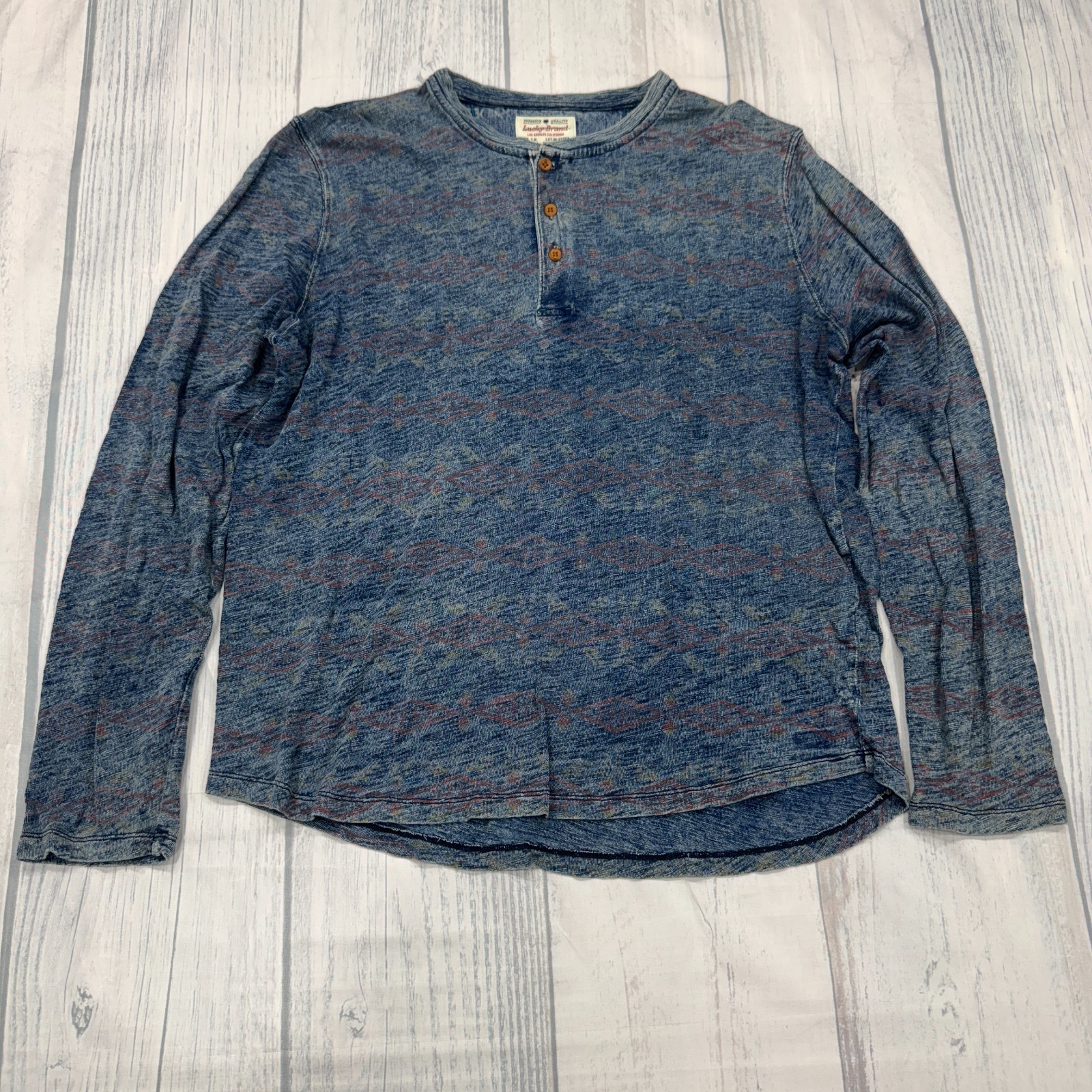 Lucky Brand Henley Blue Long Sleeve Shirt Mens gallery