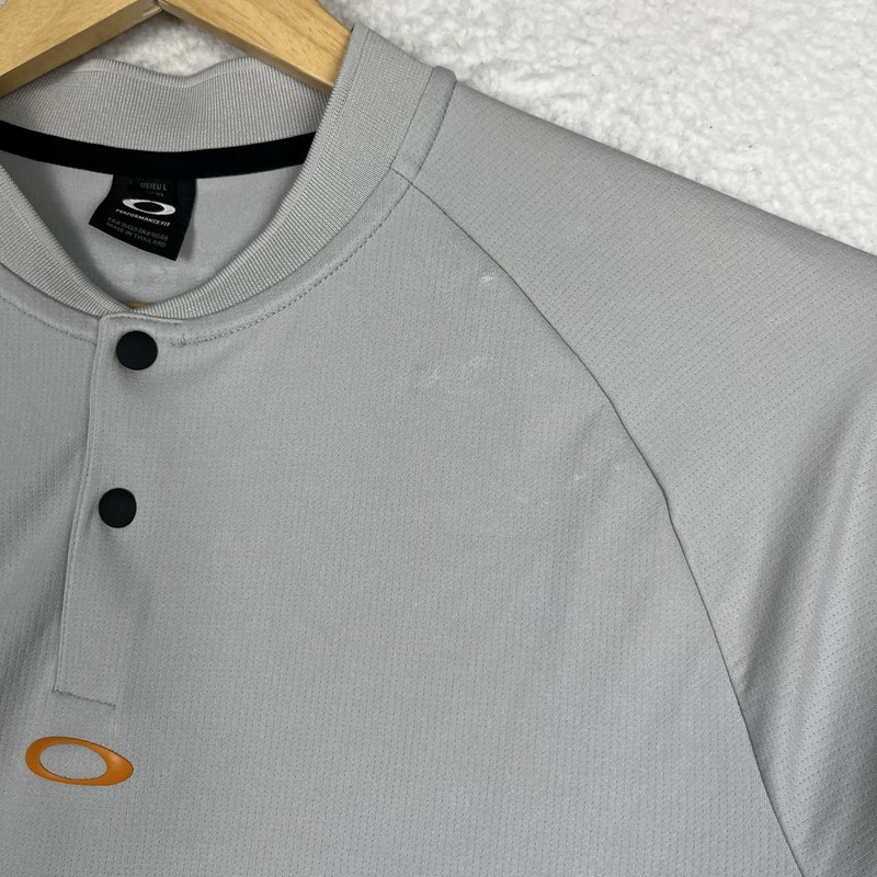 Oakley Polo Shirt Blade Collar Gray Snap Button Large Performance Fit Athletic gallery