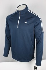 Adidas Men’s 1/4 Zip Pullover French Terry 3 Stripe Crew Navy UPF 50