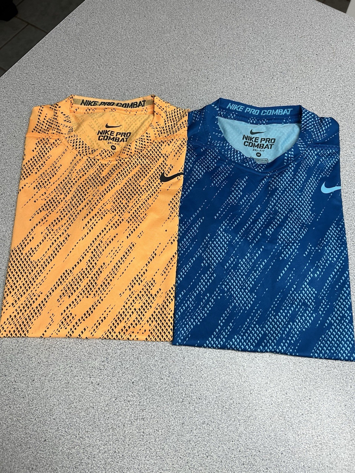 Nike Pro Combat Shirt Men's Dri-FIT Compression Set 2 Orange/Blue Size M gallery