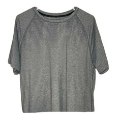 All Motion Mens Short Sleeve Soft Gym T-shirt S Athletic Gray Stripe Dri Fit
