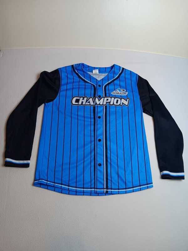 Athletic Championships Shirt Mens L Blue Long Sleeve Baseball Jersey Top gallery
