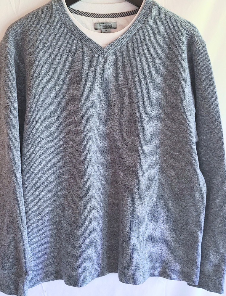 Method Mens Medium Long Sleeve V Neck Layered Thermal Pullover Gray
