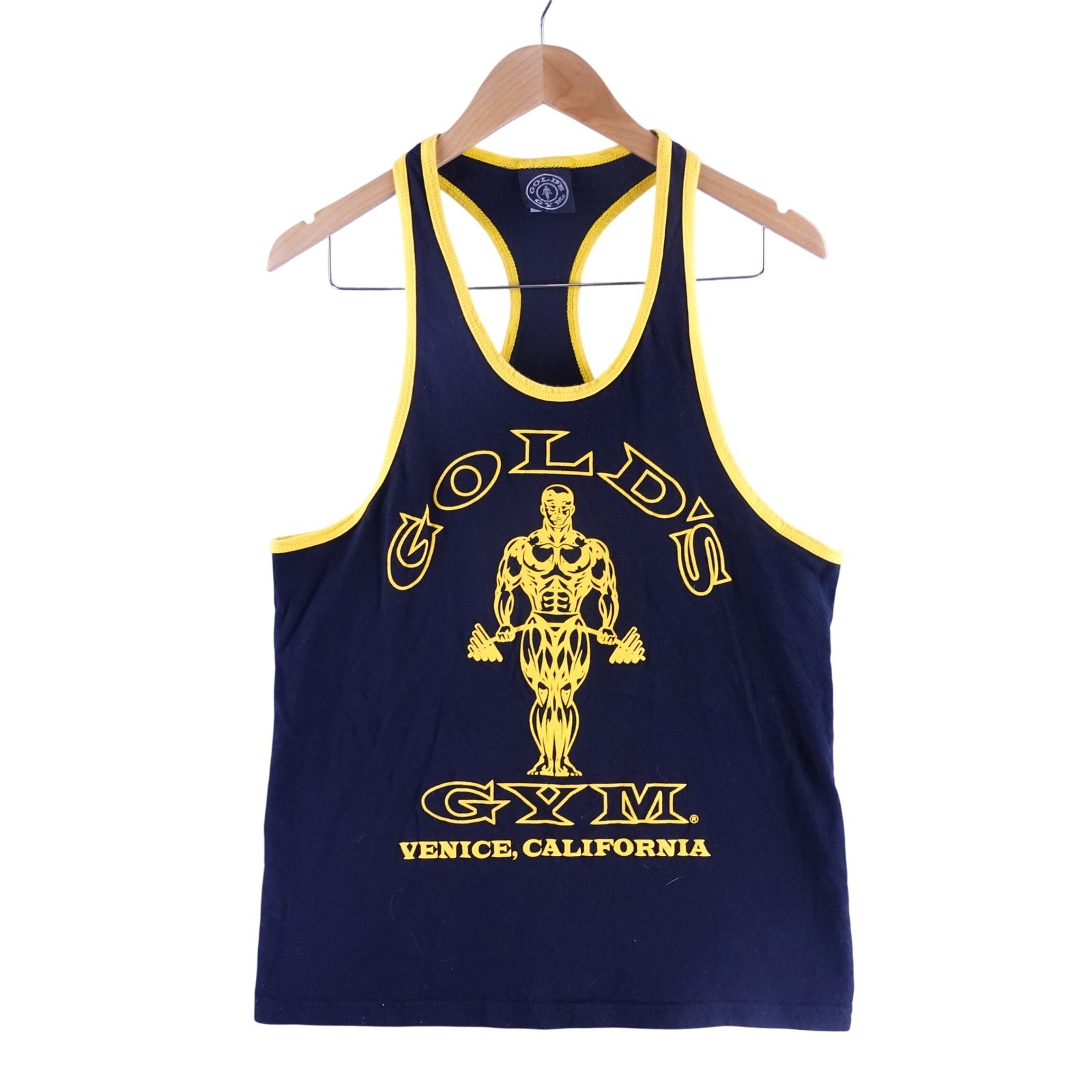 Vintage Golds Gym Venice California Stringer Tank Top Mens S Black Yellow USA gallery