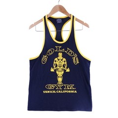 Vintage Golds Gym Venice California Stringer Tank Top Mens S Black Yellow USA