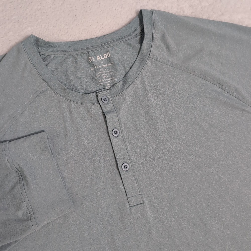 NEW 01. ALGO Performance Stretch 6% Spandex Henley Shirt Mens 3XL Blue L/S