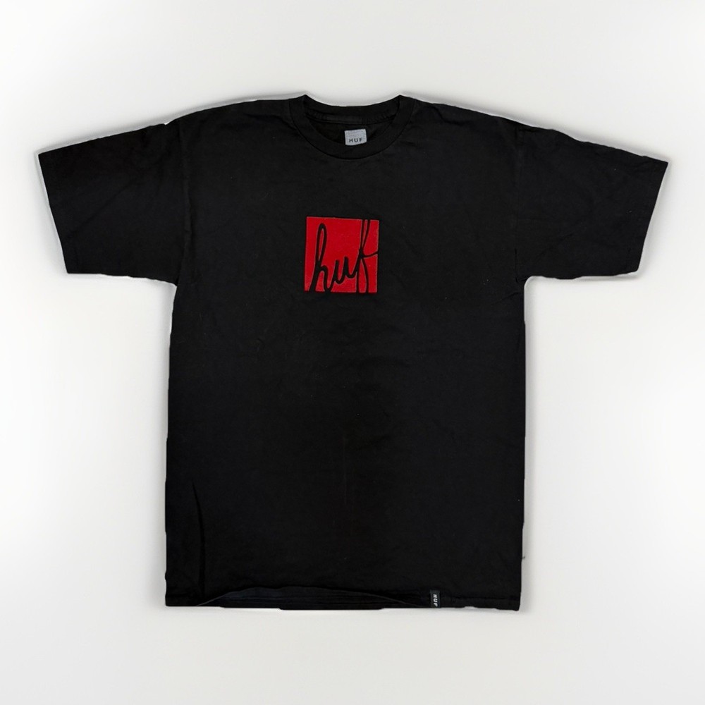 HUF SF box logo script cursive red velvet black velour flocked sz M