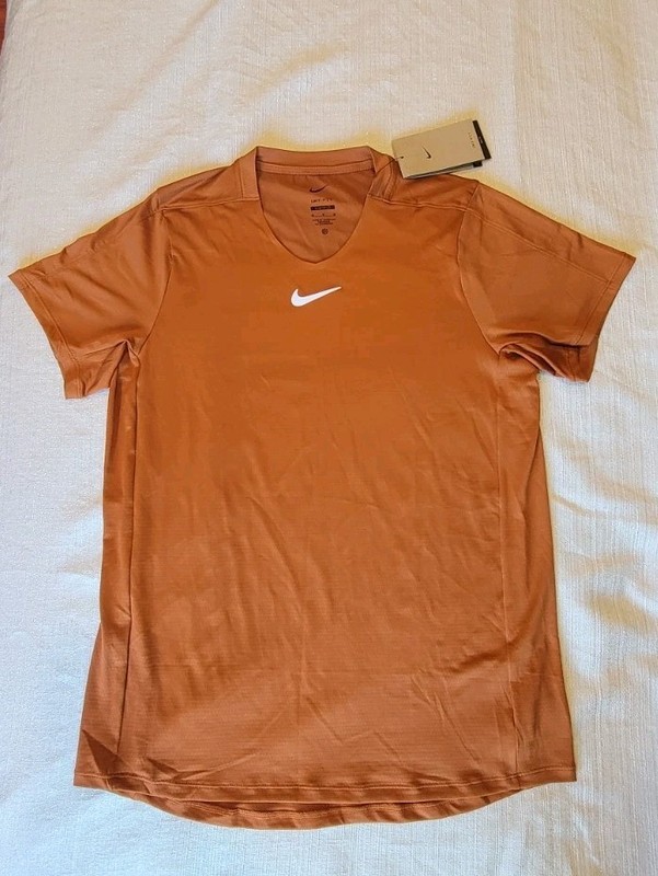 New MED Nike Court Dri-Fit Advantage Tennis Top Shirt Orange Slim DR6548-246 Men gallery
