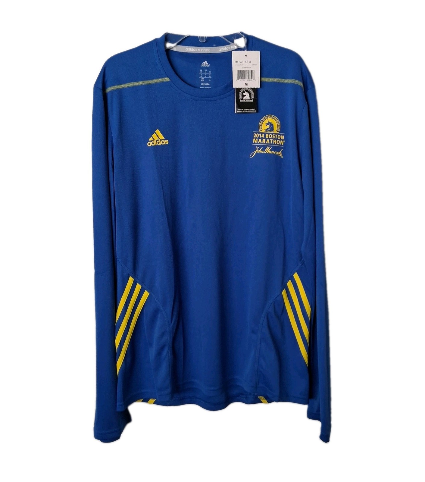 NOS Adidas 2014 Boston Marathon Long Sleeve Shirt Men's Medium Blue Climalite gallery