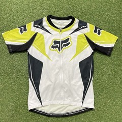 Fox Racing Jersey Mens Large L White Full Zip Cycling Short Sleeve MTB Neon