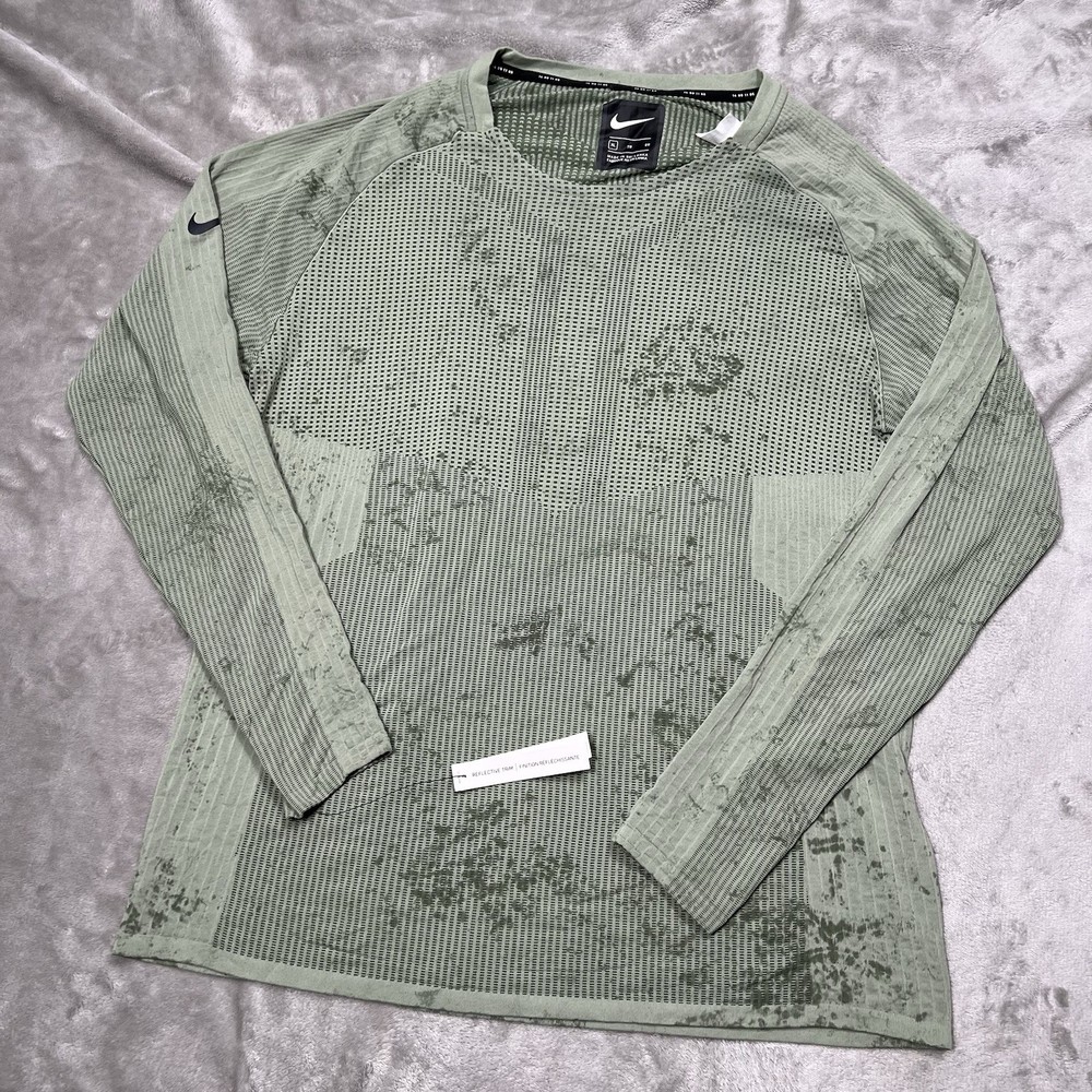 Nike Tech Pack L/S Running Top Mens XL Green Slim Performance BV5681 326 Stretch