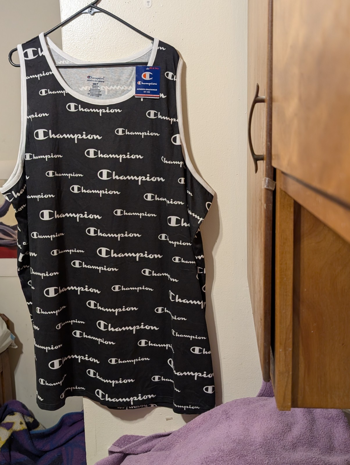 PERFECT QUALITY 3XLT BIG TALL TANK TOP BLACK W CHAMPION PRINT 56" TORSO 34* LONG gallery