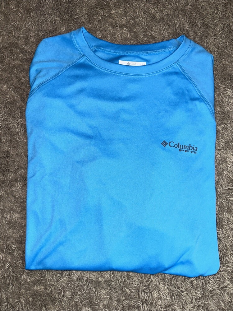 Men's Columbia Deep Waves Blue Long Sleeve Sun Tee Shirt Large MSRP $40