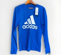 Adidas Badge of Sport Long Sleeve Tee Shirt Scarlet Blue White Logo HB6446 Small