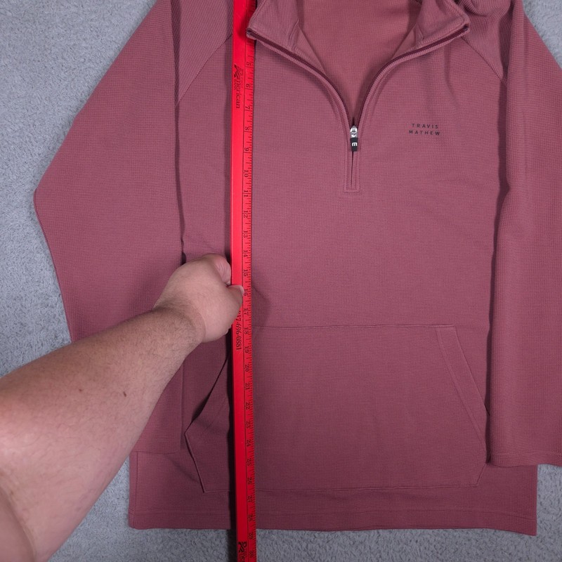 Travis Mathew Performance Waffle Quarter Zip Men's Large Roan Rouge Pouch Pocket gallery