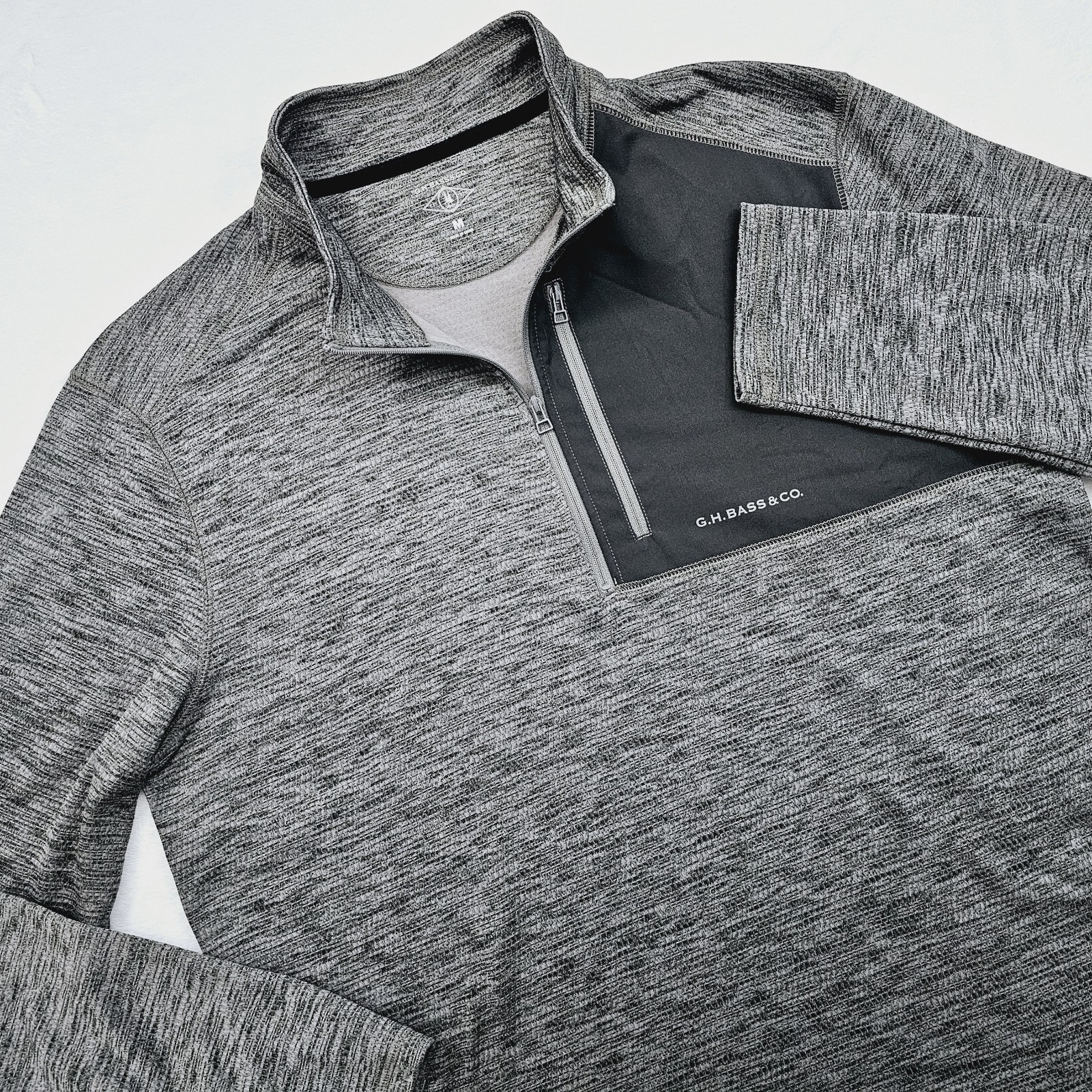 GH Bass Co Mens Medium Quarter Zip Pullover Sweater Outdoors Hiking Gray gallery