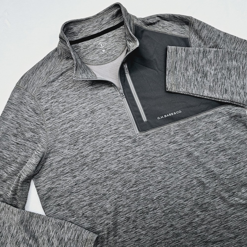 GH Bass Co Mens Medium Quarter Zip Pullover Sweater Outdoors Hiking Gray