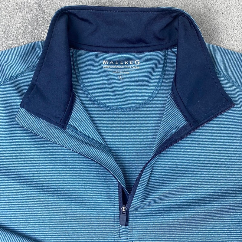 Maelreg Mens Large Performance Pullover Blue Striped Quarter Zip Long Sleeve gallery