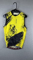 WOSAWE Cycling Jersey Mens Medium Yellow Sleeveless Full Zip Tank Graphic